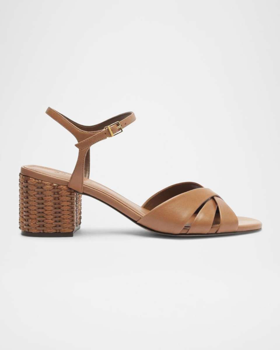 Leather Woven Block-Heel Sandals
